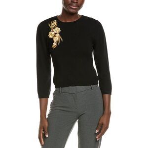 Kay Unger Womens Bethany Embellished Wool Sweater, Black